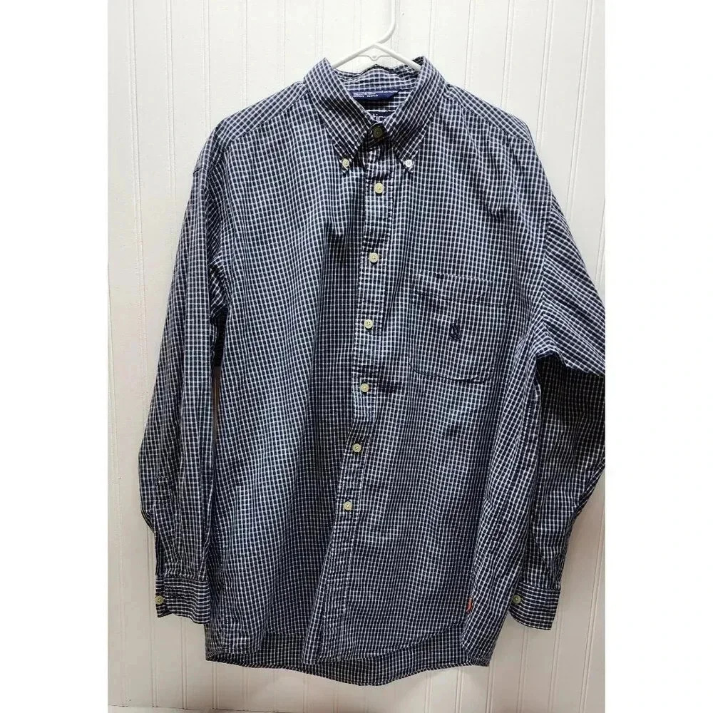 Nautica  Men's Classic Navy Check Button Up  XL